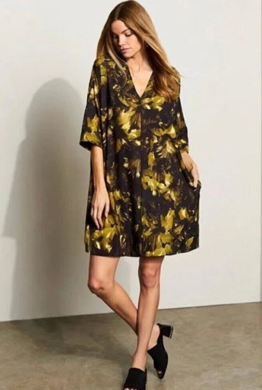 NWT Bryn Walker Bingley Floral Mini Dress Women's XL Lagenlook Dark Romantic